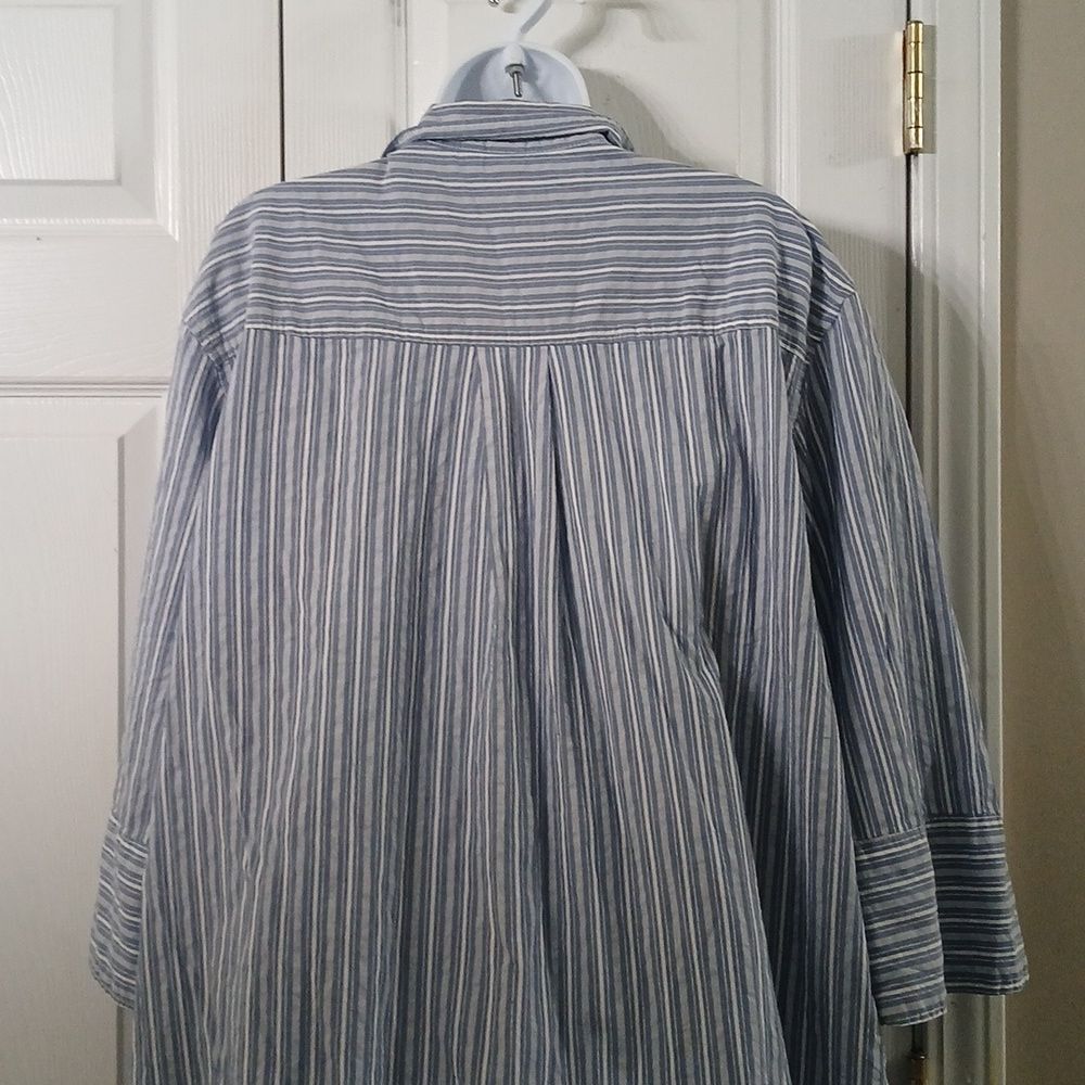 H&M blue white striped long sleeve shirt dress Sz L NWOT - Picture 7 of 8